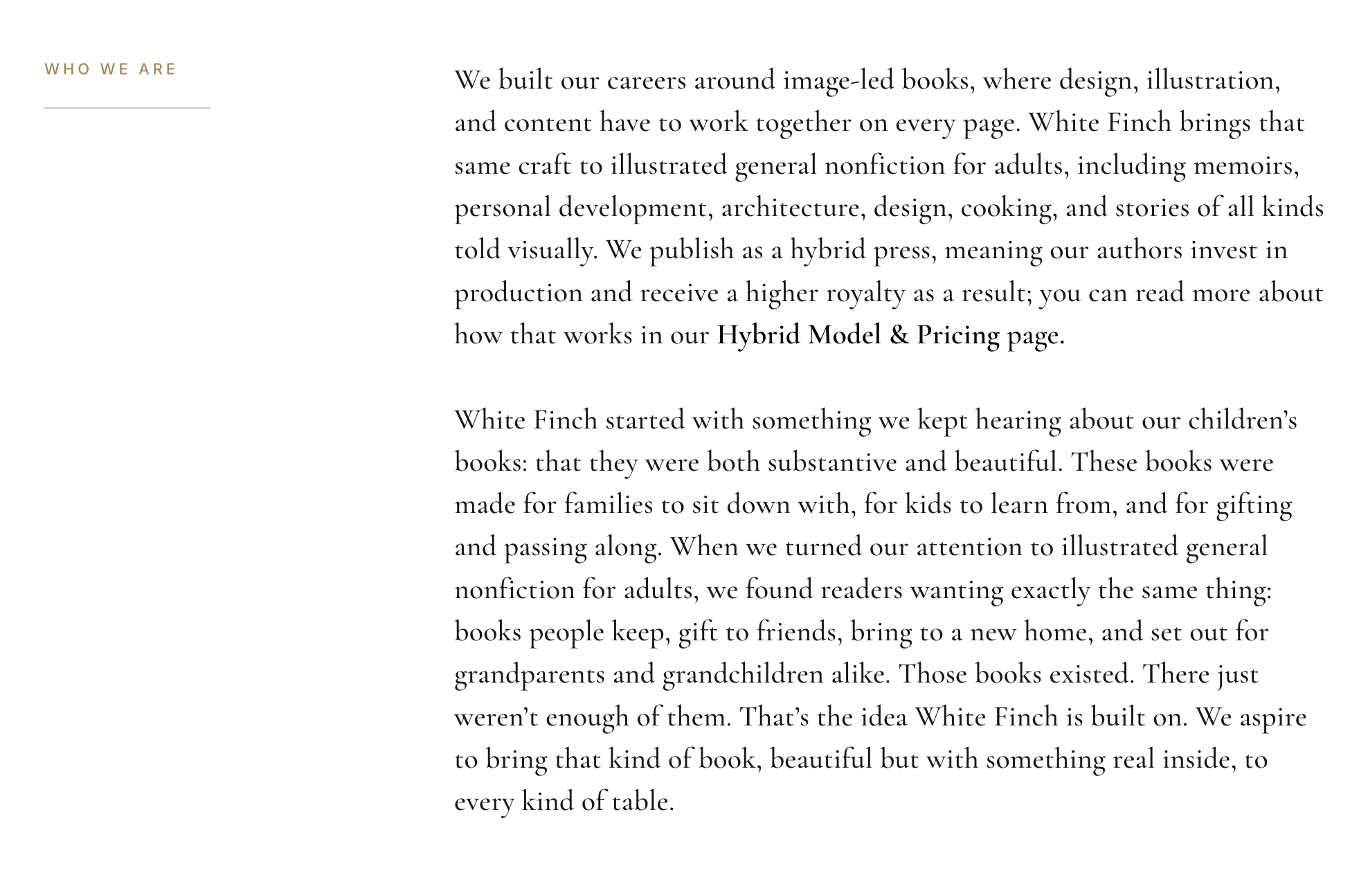 White Finch Press about page