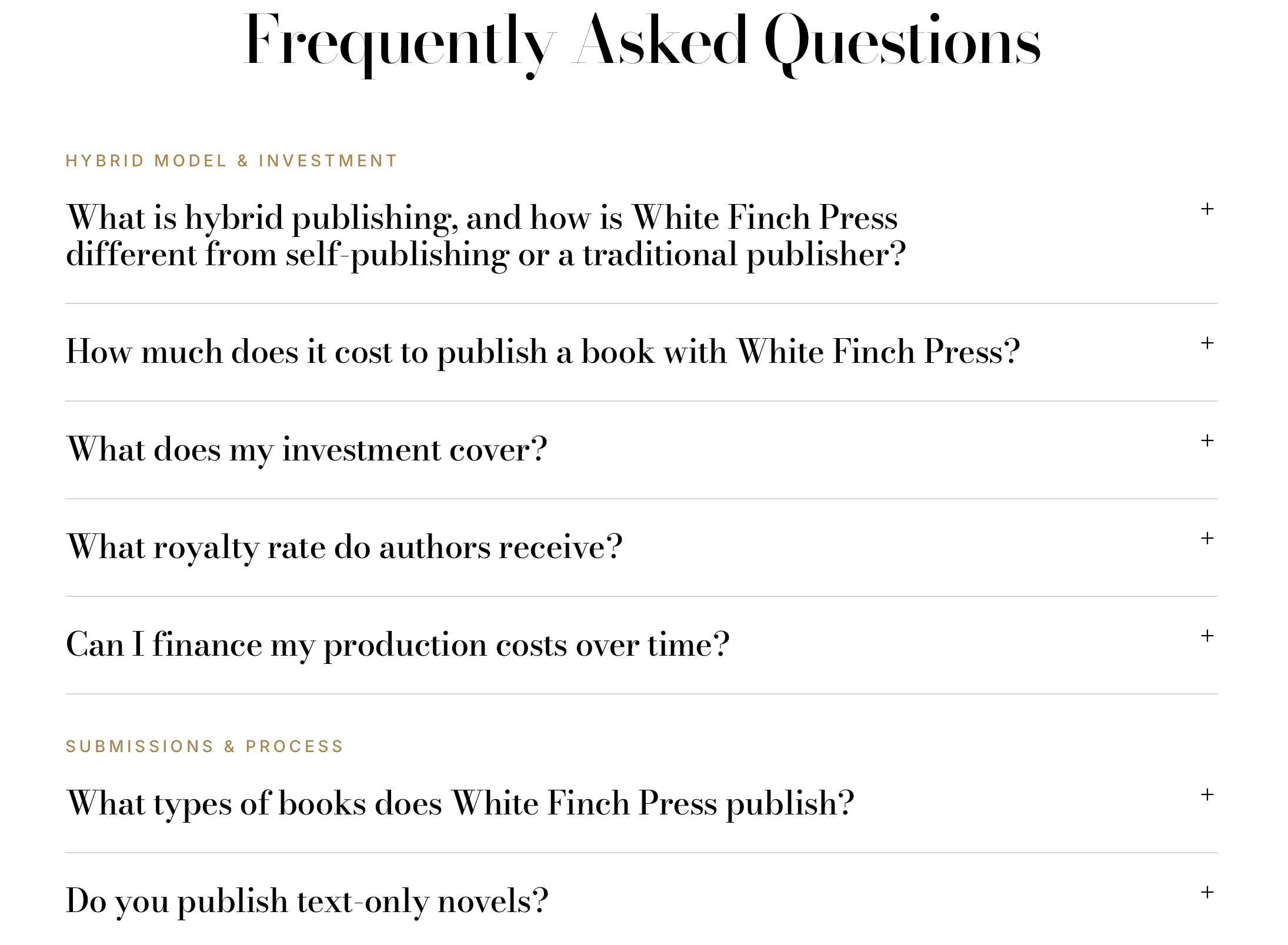 White Finch Press FAQ section